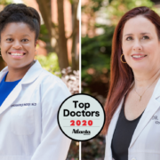 Headshot of Dr. Durrett and Dr. Mora with Atlanta Top Docs 2020 logo.